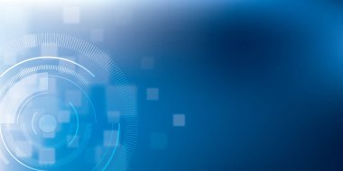 Geometrik teknolojik şekillere sahip soyut arkaplan, bulanık kare şekiller ve daire şeklinde paralel çizgiler, internet afişi için arka plan. Mavi bilimsel ya da tıbbi geçmiş.