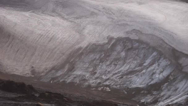 IJs en as van de vulkaan textuur landschap, prachtige natuur ijs achtergrond van IJsland. — Stockvideo