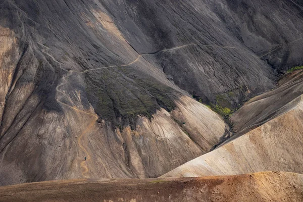 Вулканический ландшафт Лаугавегура. Ландшафтный Алаугар, Исландия Лицензионные Стоковые Фото