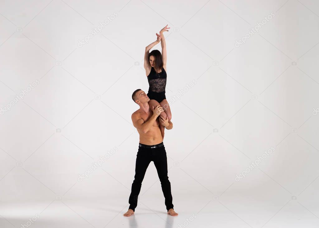 Duo Of two dancers Showing pose, Isolated On White