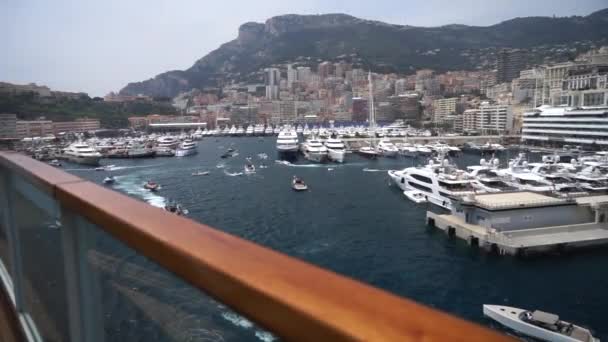View of Monte Carlo from cruise ship, Monaco, Europe — стоковое видео
