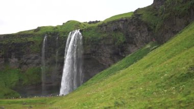 Yaz boyunca yavaş çekimde güzel şelale Seljalandsfoss. İzlanda