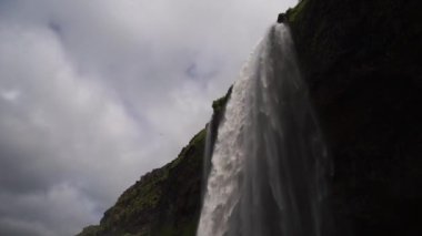 Yaz boyunca yavaş çekimde güzel şelale Seljalandsfoss. İzlanda