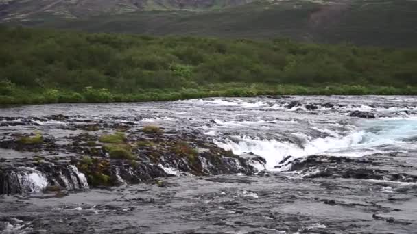 Bruarfoss Waterfall, Iceland. Beautiful and colorful waterfall in the golden circle in south Iceland — Stock Video