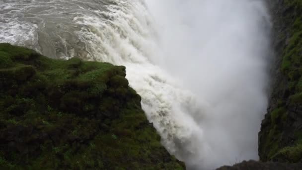 Gullfoss Waterfall on Cloudy Day. Iceland. Slow Motion — 비디오