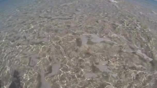 4k slow-motion af krystalklart vand og hvidt sand – Stock-video