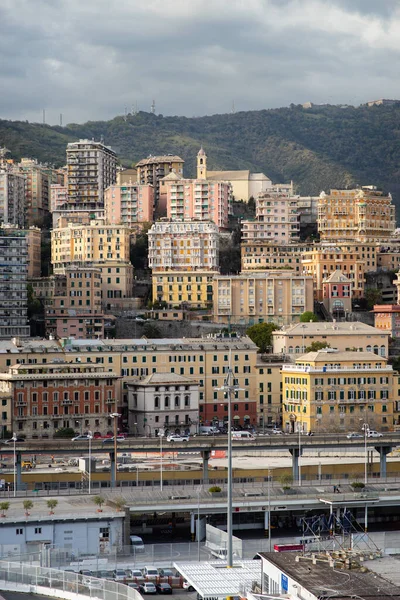Architecture of the Old Port area of Genoa. View from the sea. Italy — Stock Photo, Image