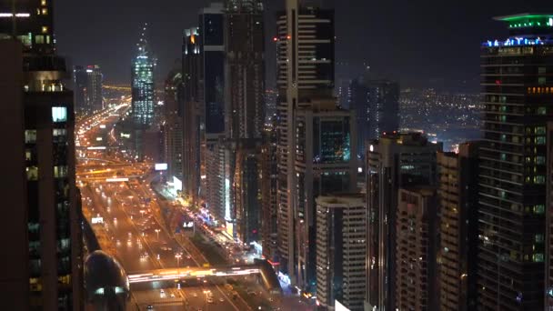 Dubai skyline på natten, Förenade Arabemiraten — Stockvideo