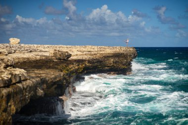 Kız Devils Köprüsü koyun kenarında duran - Karayip tropikal deniz - Antigua ve Barbuda. Özgürlük kavramı bir güç