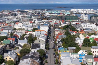 renkli evlerin Reykjavik şehir kuş görünümü.