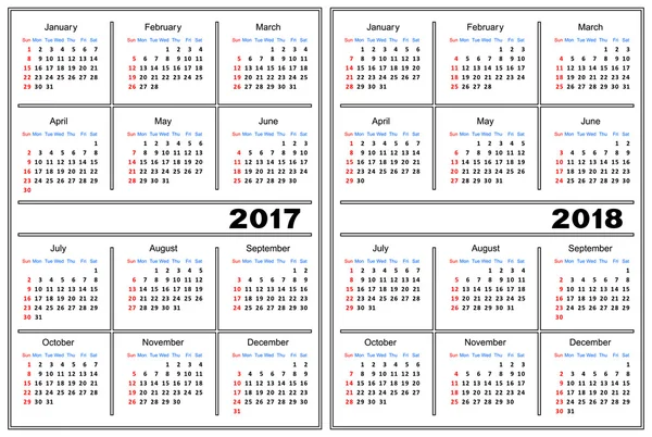 カレンダー テンプレート 2017, 2018 — ストックベクタ