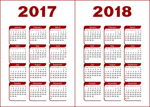 Calendario 2017, 2018 — Archivo Imágenes Vectoriales