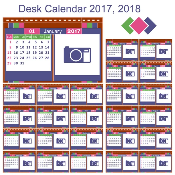 Kalendarz na biurko 2017, 2018 — Wektor stockowy