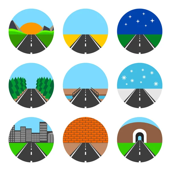 Iconos de paisajes de carreteras — Vector de stock