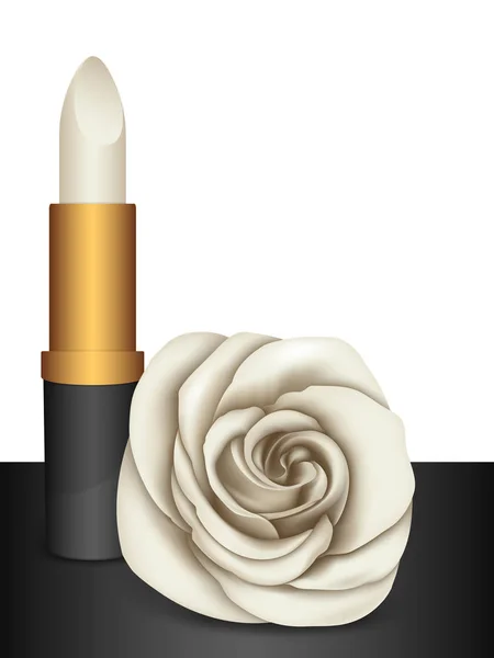 Witte lippenstift & witte roos — Stockvector