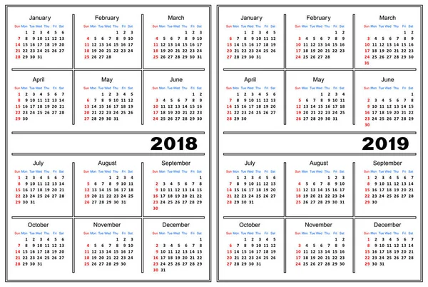 Takvim şablonu 2018, 2019 