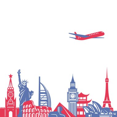 Farklı Ülkelerin Görüş Alanı 'nın Kırmızı ve Mavi Contours' u. Beyaz Arkaplanda Kompozisyon. 