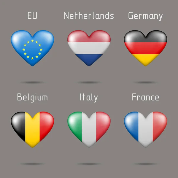 Heart Shaped European Flags — Stock Vector