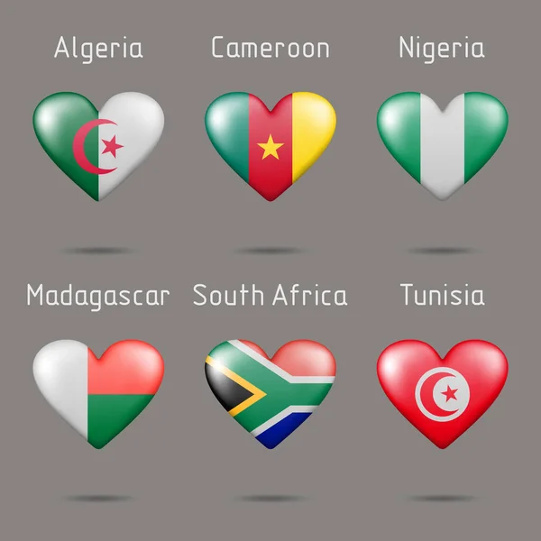 Прапори Африканських Країн Формі Серця — стоковий вектор