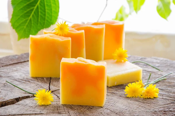 homemade orange and dandelion herbal soap