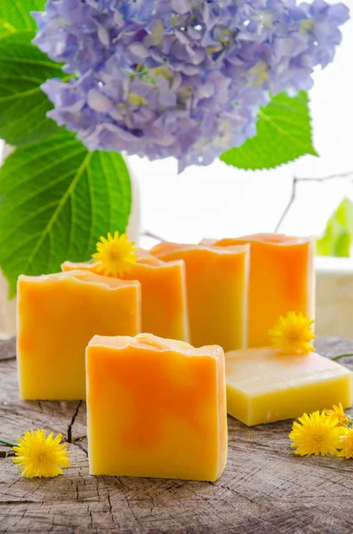 Σπιτικό πορτοκαλί και πικραλίδα Φυτικό σαπούνι — Φωτογραφία Αρχείου