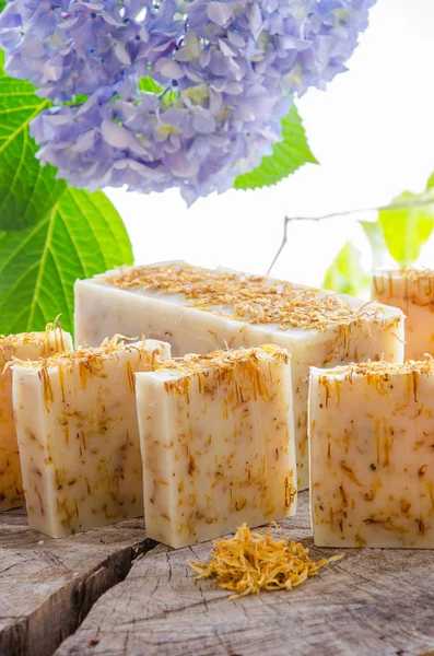 Sapone alle erbe naturale fatto in casa calendula — Foto Stock