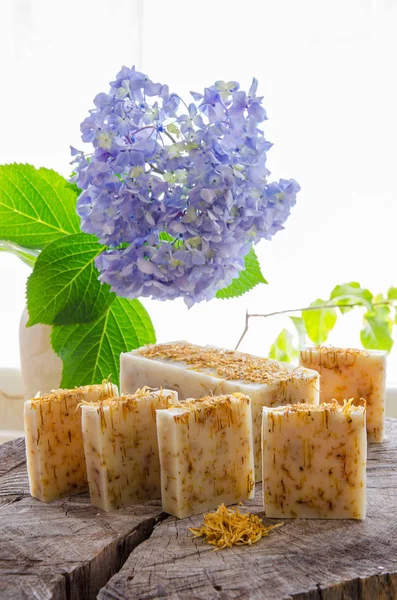 Homemade calendula natural herbal soap — Stock Photo, Image