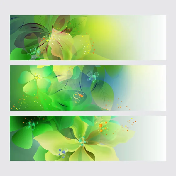 Conjunto de tres pancartas horizontales con hermosas flores — Vector de stock