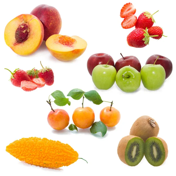 Colagem de frutas em fundo branco — Fotografia de Stock
