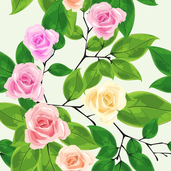 Pembe ve beyaz güllerle kusursuz desen — Stok Vektör
