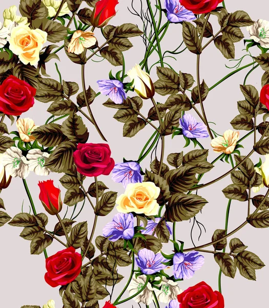 古典的な壁紙のシームレスなビンテージ花のパターン — ストックベクタ