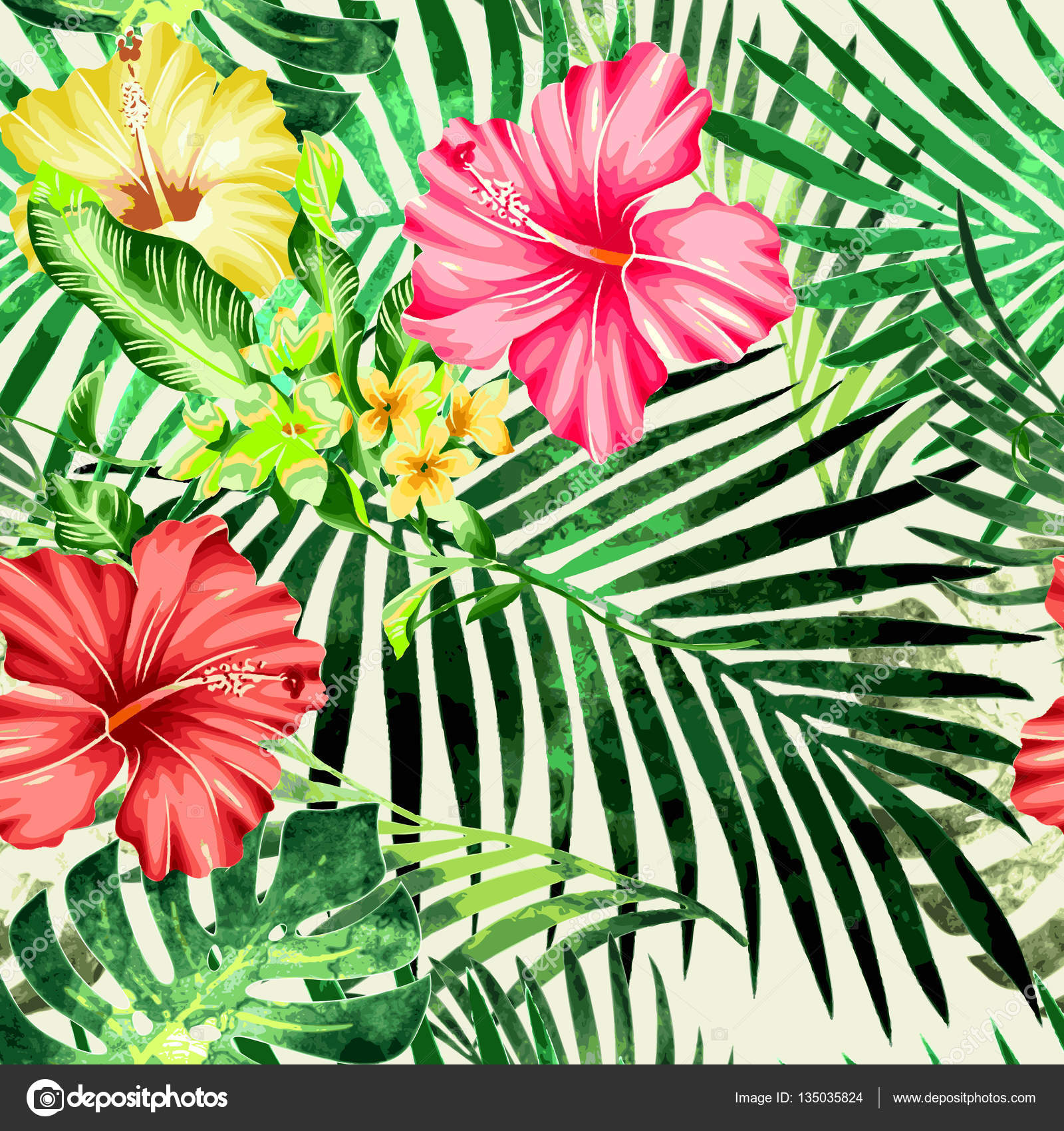 Tropische planten bloemen naadloze patroon vectorafbeelding door ...