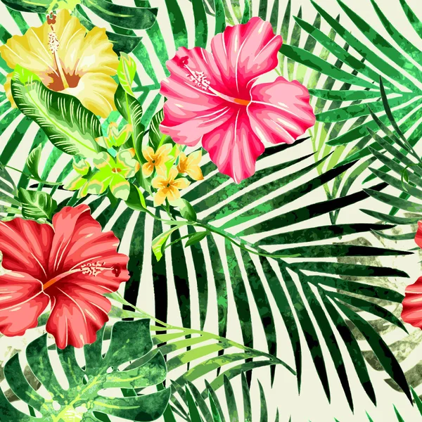 Tropikal bitki çiçek seamless modeli — Stok Vektör