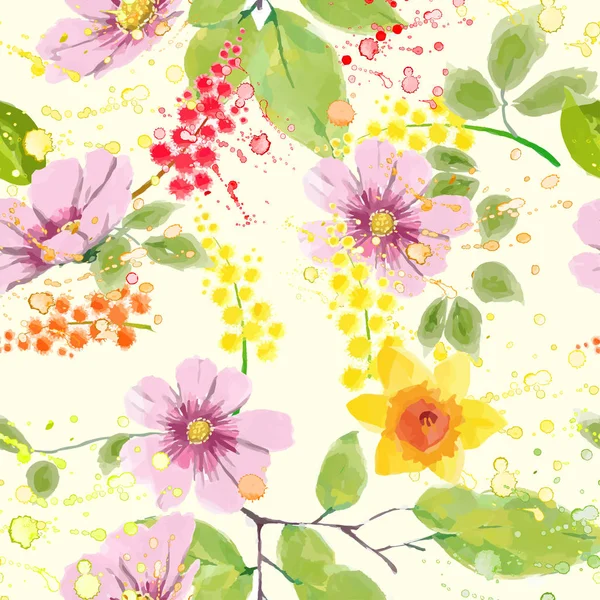 Watercolor Flower seamless — Stock Vector