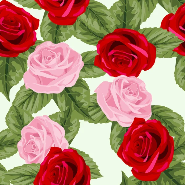 Seamless floral pattern with pink roses on light background. Vector illustration. — Stock Vector