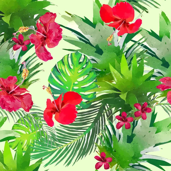 Бесшовный узор с тропическими цветами в стиле акварели . — стоковый вектор