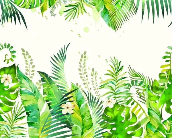 Akvarell tropisk palm lämnar seamless mönster. Vektor illustration. — Stock vektor