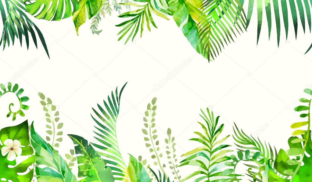 Watercolor tropical palm leaves seamless pattern. Vector illustration.