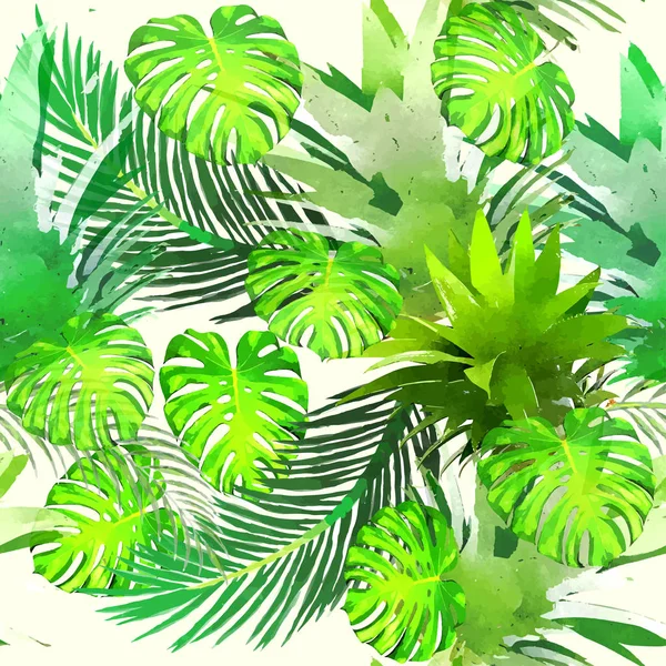 Vectorillustratie van groene palm boom blad naadloze patroon. — Stockvector