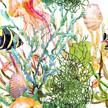 Okyanus desen suluboya arka plan 