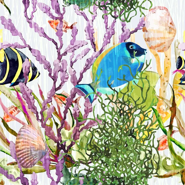 Ocean pattern watercolor background — Stock Vector