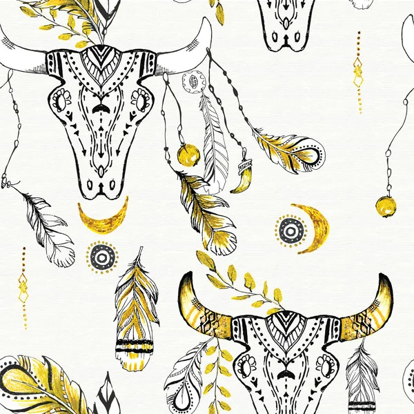 Plume de style boho tribale sur motif rustique sans couture dans le vecteur . — Image vectorielle