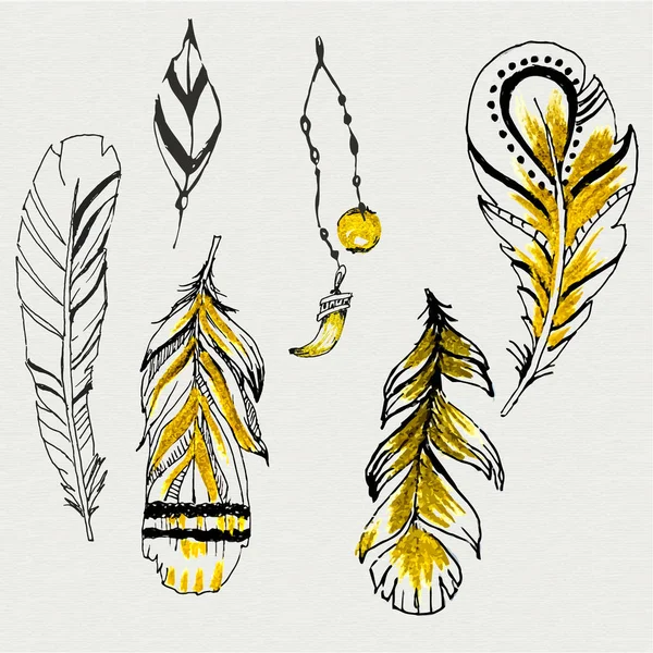 Tribal boho stijl veer naadloze patroon in vector. — Gratis stockfoto