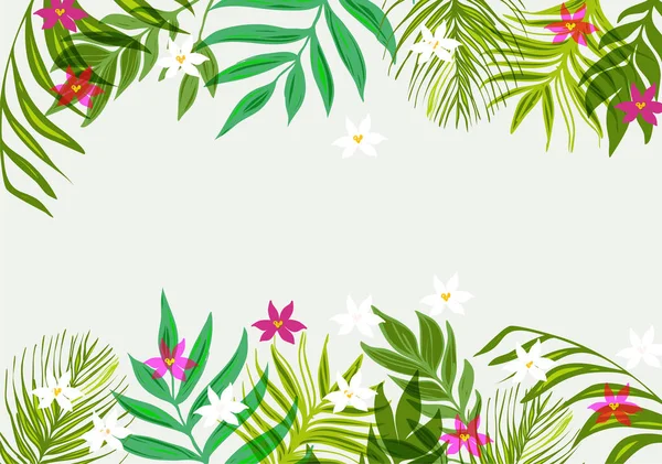 Exotický vzor bezešvé s tropické listy a květy. — Stockový vektor