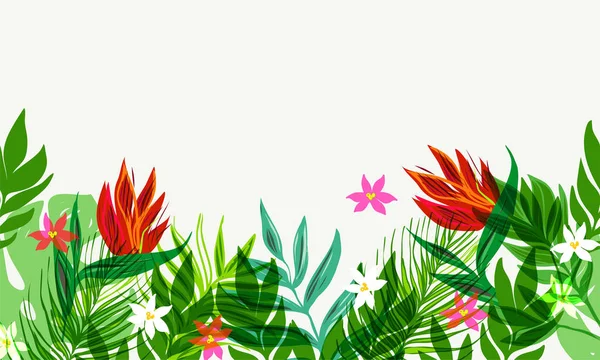Naadloze exotische patroon met tropische bladeren en bloemen. — Stockvector