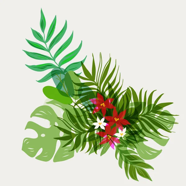 Exotic Pattern Tropical Leaves Flowers — Stock Vector