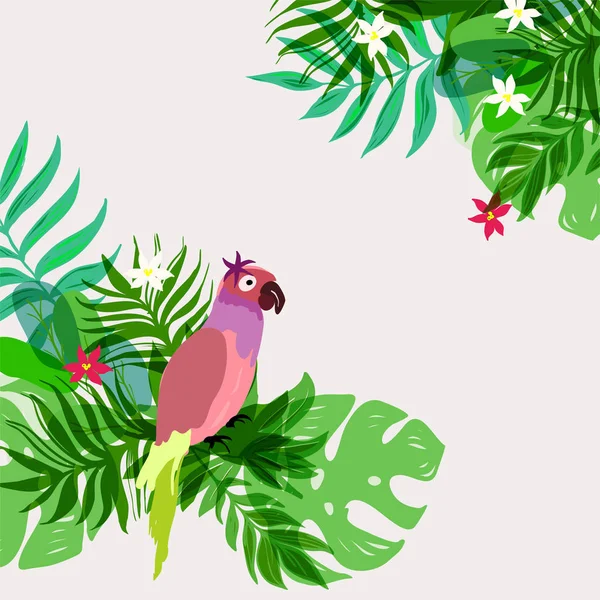 Aves tropicais com flores. Padrão sem costura —  Vetores de Stock