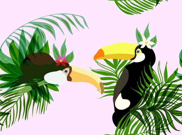 Тропічні птахи з квітами. Безшовний візерунок — стоковий вектор