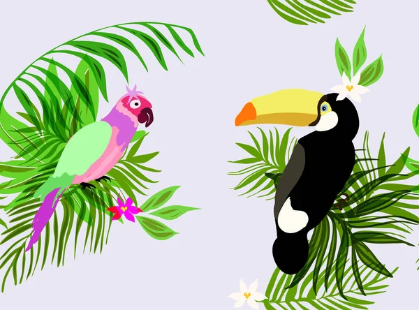Tropiska fåglar med blommor. Seamless mönster — Stock vektor