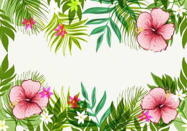 Tropikal yaprak ve çiçek ile Seamless egzotik modeli.